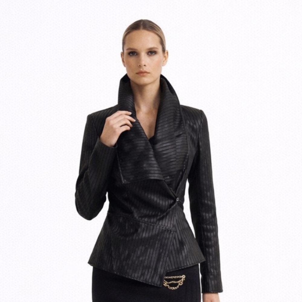 Cache Black faux leather Striped Jacket